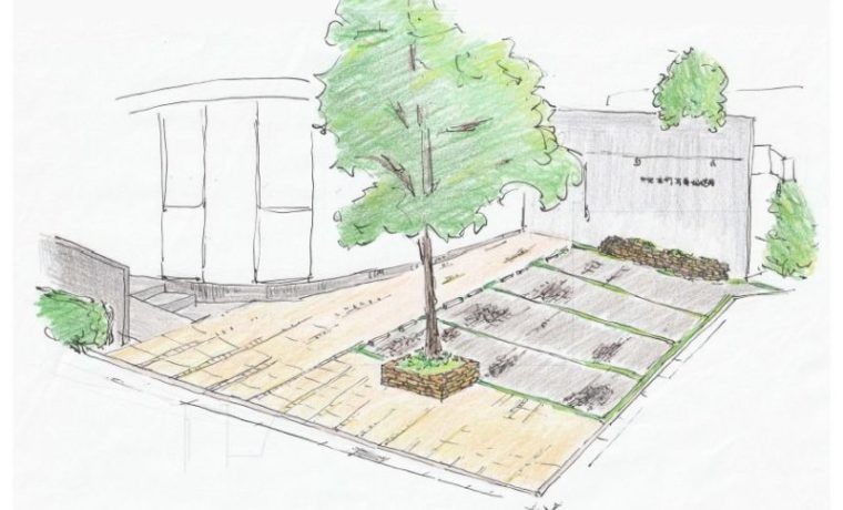 手描きで描かれた中央本町耳鼻咽喉科の駐車場改修工事のプランイメージ図