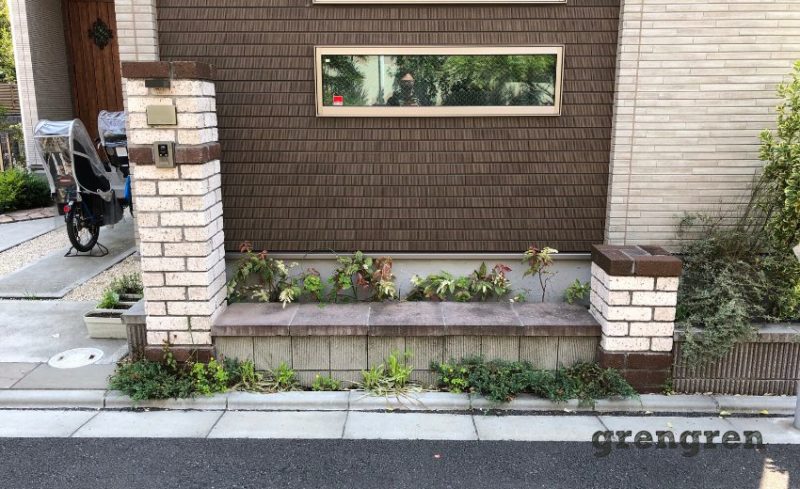 植物の成長がみだれ荒れたような花壇の植栽